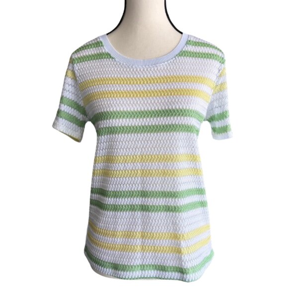 ZARA BEAUTIFUL TEXTURED KNIT SHORT SLEEVE TOP IN PASTEL COLORS, SZ. M - Picture 1 of 5